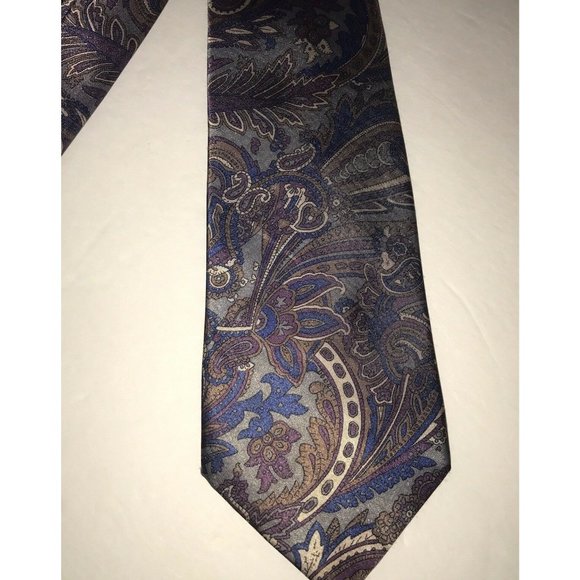 Towncraft Mens Neck Tie Polyester Paisley USA Brown Navy Purple Gold - Picture 2 of 4